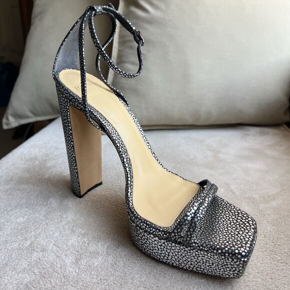 Alexandre Birman Lenny Silver On Black Leather Platform Heeled Sandal 39.5/9-9.5 - Picture 2 of 16